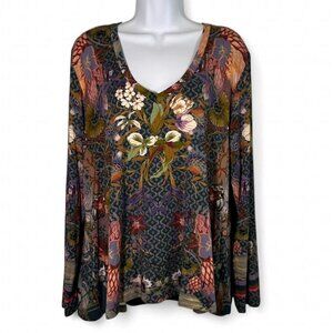 Johnny Was Aran Favorite Long Sleeve V-Neck Boho Floral Blouse